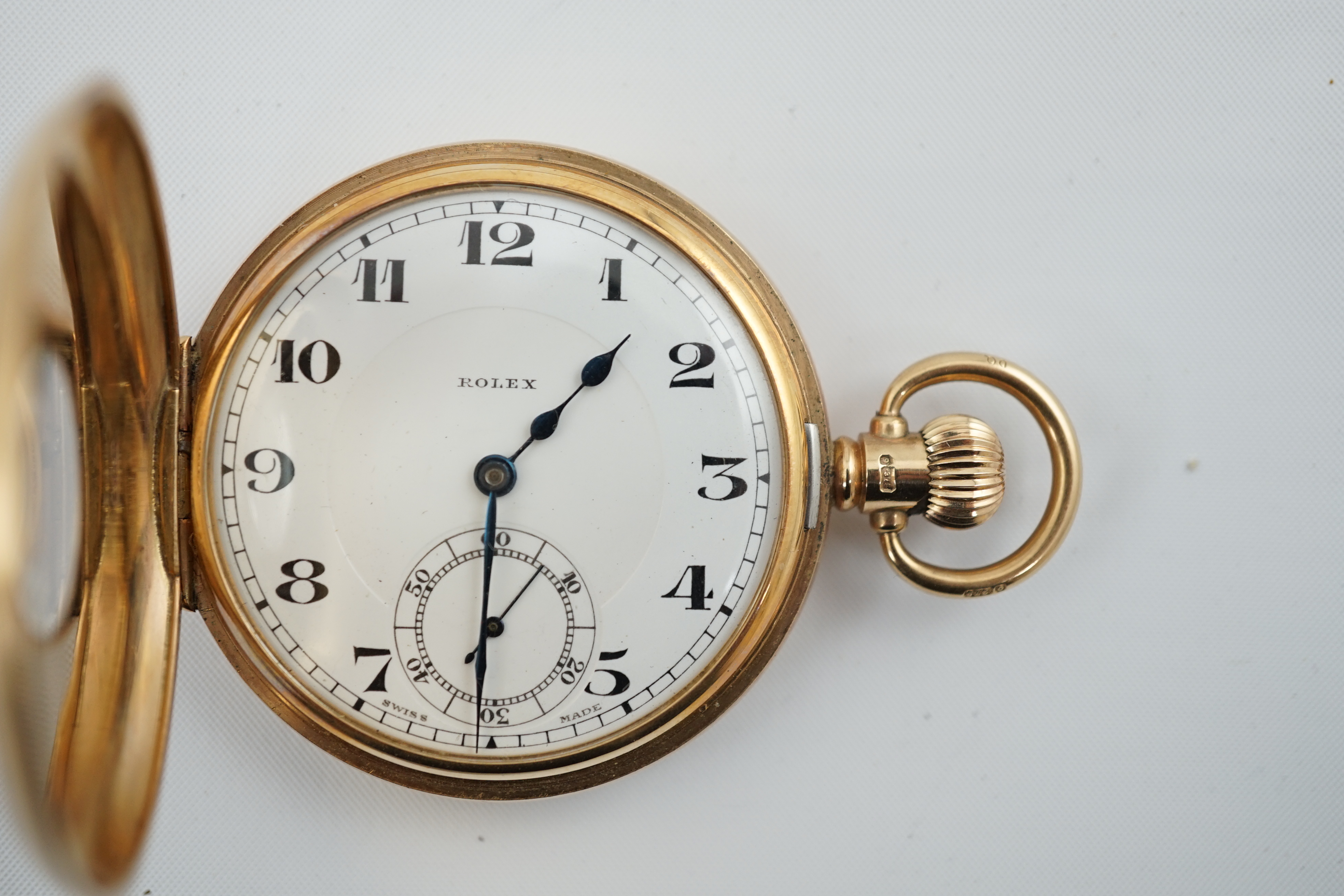 A George V 9ct gold Rolex keyless lever half hunter pocket watch